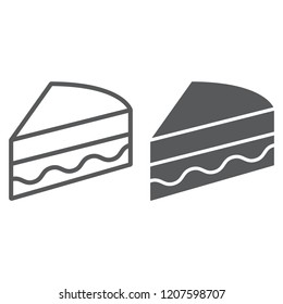 Piece of cake line and glyph icon, sweet and food, pie sign, vector graphics, a linear pattern on a white background, eps 10.