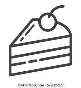 Piece of cake line icon, food and drink, sweet sign vector graphics, a linear pattern on a white background, eps 10.