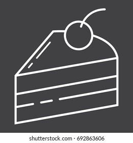 Piece of cake line icon, food and drink, sweet sign vector graphics, a linear pattern on a black background, eps 10.