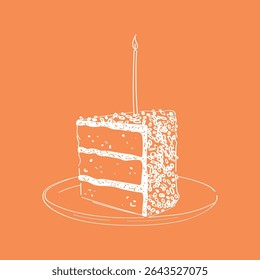 a piece of cake in a minimalist style. Drawing by hand. birthday cake