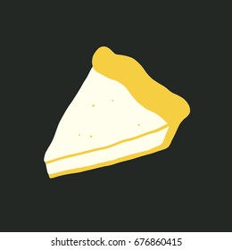 Piece of cake on the black background. Dessert cartoon illustration