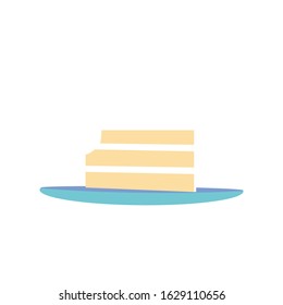 Piece of cake on a plate in flat style. Delicious dessert, isolated illustration. Vector illustration