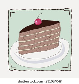 Piece of cake on a plate, hand draw - Illustration