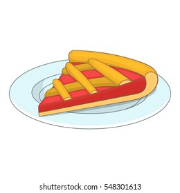 Piece of cake on a plate icon. Cartoon illustration of piece of cake on a plate vector icon for web