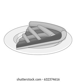 Piece of cake on a plate icon in monochrome style isolated on white background vector illustration