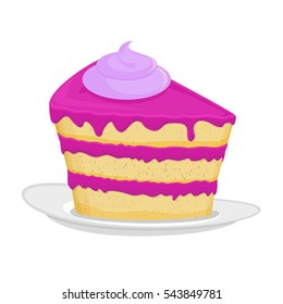 Piece of cake on plate. pie isolated. Dessert on white background. Sweets cakes. Cream and biscuit. Birthday confectionery food