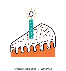 piece of cake with one candle celebrating the birthday