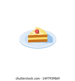 Piece of cake plate. Vector 3d isometric, color web icons set, new flat style. Creative illustration design, idea for infographics.