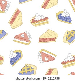 Piece of cake. Seamless vector pattern (background). Cartoon print. 