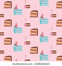 piece of cake set bright colors of birthday cakes pattern