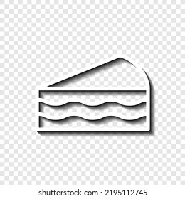 Piece of cake simple icon vector. Flat design. White with shadow on transparent grid. 