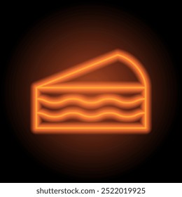Piece of cake simple icon vector. Flat design. Orange neon on black background.ai