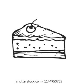 piece of cake sketch, with cherry on top. vector illustration