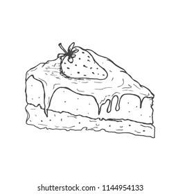 piece of cake sketch, with cherry on top. vector illustration