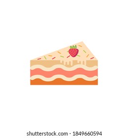 Piece of cake with sprinkles and strawberries