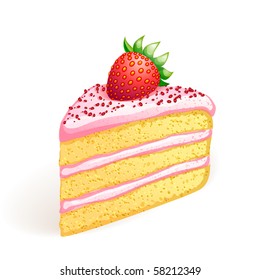 Piece of cake with strawberry. EPS10 vector.