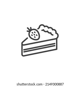 Piece of cake with strawberry line icon. linear style sign for mobile concept and web design. Strawberry cheesecake outline vector icon. Symbol, logo illustration. Vector graphics
