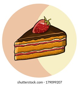 Piece of cake with strawberry,Vector illustration isolated on white background.