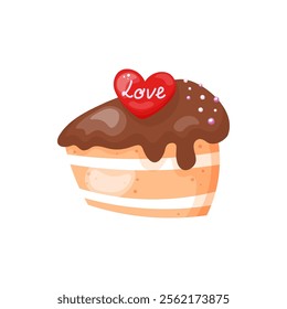 A piece of cake for Valentine's Day. Stock isolated clipart on a white background. Cute decor element. Picture for sweets and snack illustration, holiday. For holiday cards, stickers. 
