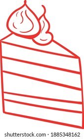 Piece of the cake. Vector illustration in doodle style. Design for Valentine's Day, Wedding, Holidays