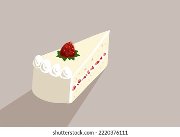 A piece of cake with whipping cream and strawberry vector illustration for the menu in a cafe'.