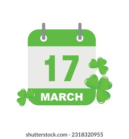 A piece of the calendar for St. Patrick's Day. March 17.