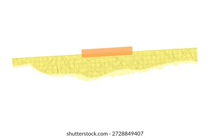 Pedaço de folha de papelão com traço quadrado matemático. Vetor de nota de papel rasgado na cor amarela. Apresenta textura de fita adesiva adesiva, velho rasgo de notebook, forma de corte para colagem de educação, projetos de papelaria.