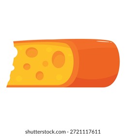 Pedazo de queso con marca de mordida que muestra el interior amarillo y la corteza naranja