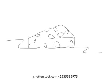 Um pedaço de queijo. Desenho de uma linha com conceito de queijo