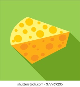 A piece of cheese flat icon. Modern colored icons in a flat design with long shadow.
