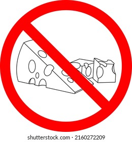 A Piece Of Cheese With A Forbidden Sign. The Ban On The Import Of Dairy Products. Flat Cheese Symbol. Vector Illustration.