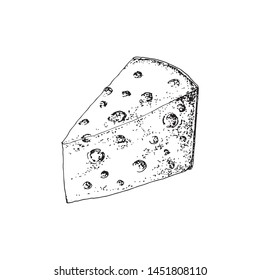  A piece of cheese in the form of a contour, on a white background, element for design.
					