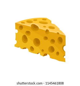 Piece of cheese, healthy fresh dairy product vector Illustration on a white background