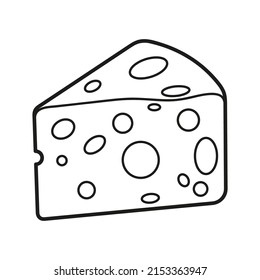 
A piece of cheese with holes. Icon. Coloring pages. black and white picture.