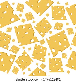 piece of cheese with holes on white. Seamless pattern, cheese background