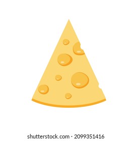 A piece of cheese with holes. Simple flat design. Isolated on white background vector illustration.