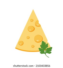 A piece of cheese with holes. Simple flat design. Isolated on white background vector illustration.