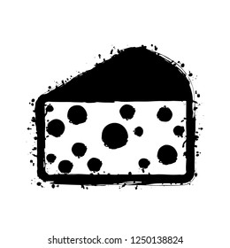 piece of cheese icon. Black ink with splashes on white background