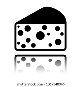 piece of cheese icon. Black icon with mirror reflection on white background
