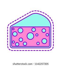 piece of cheese icon. Colored sketch with dotted border on white background