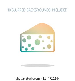 piece of cheese icon. Colorful logo concept with simple shadow on white. 10 different blurred backgrounds included