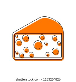 piece of cheese icon. Isolated icon consisting of black thin contour and orange moved filling on different layers. White background