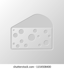 piece of cheese icon. Paper design. Cutted symbol. Pitted style