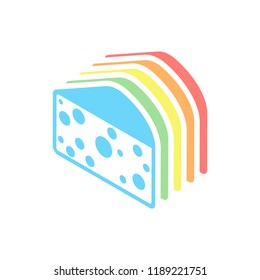 piece of cheese icon. Stack of colorful isometric icons on white background