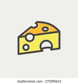 Piece of cheese icon thin line for web and mobile, modern minimalistic flat design. Vector icon with dark grey outline and offset colour on light grey background.