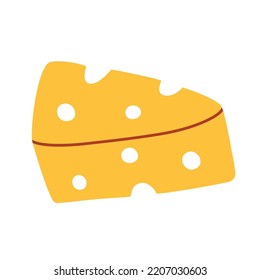 Piece of cheese icon, vector doodle illustration of yellow triangular cheese, product in supermarket and dairy store, isolated colored clipart on white background