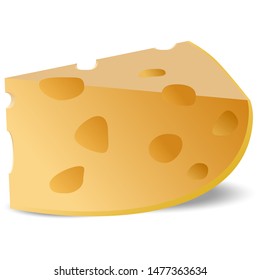 A piece of cheese with large holes on a white background. Vector flat style illustration for food design.