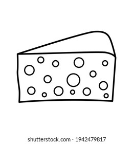 Piece of cheese line. Big beautiful triangle piece of hard cheese for recipes. Vector illustrations for websites, culinary magazines and blogs.