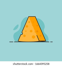 Piece of cheese in line design. Food element. Cheese icon. Concept of italian food, healthy food, mediterranean cuisine, keto diet. Vector illustration in flat design