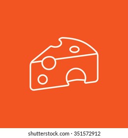 Icono de línea de queso para web, móvil e infografía. Icono blanco vector aislado en fondo rojo.
